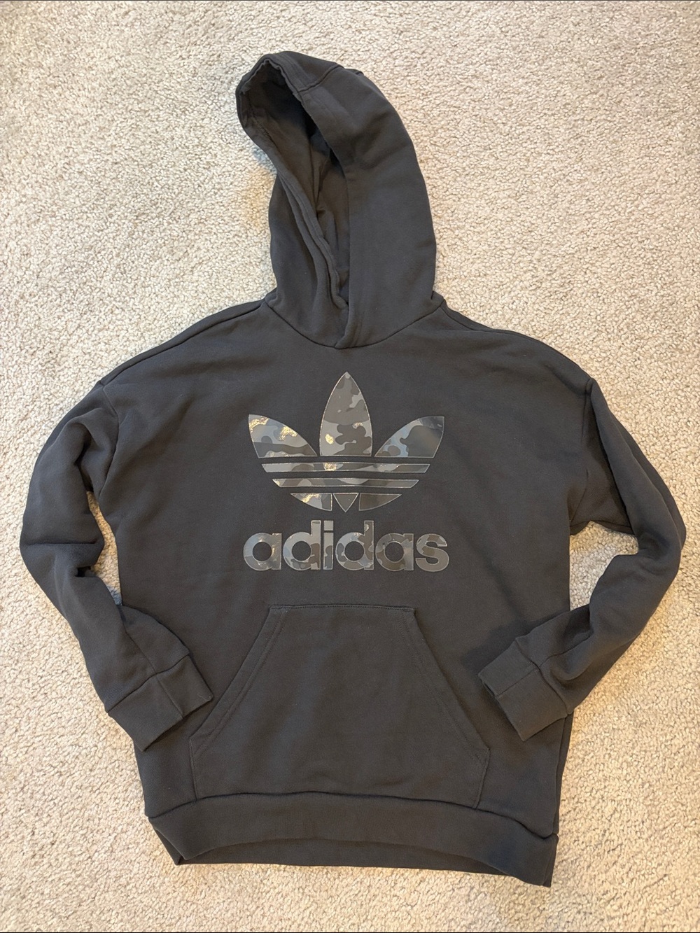 adidas Charcoal Hoodie with Camo Trefoil